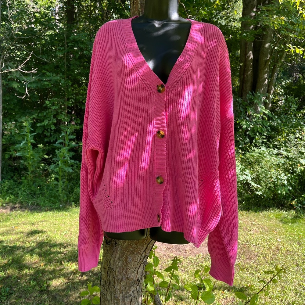 Pink Cardigan Sweater Great for Fall Layers Cute Plus Size Sweater - Picture 11 of 11